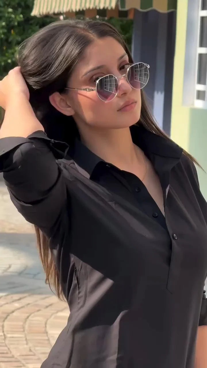 "Nox" - Black Shirt-Style Relaxed Cotton Kurta Set