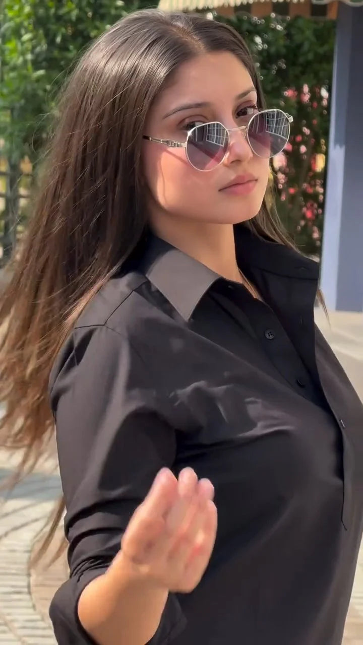 "Nox" - Black Shirt-Style Relaxed Cotton Kurta Set