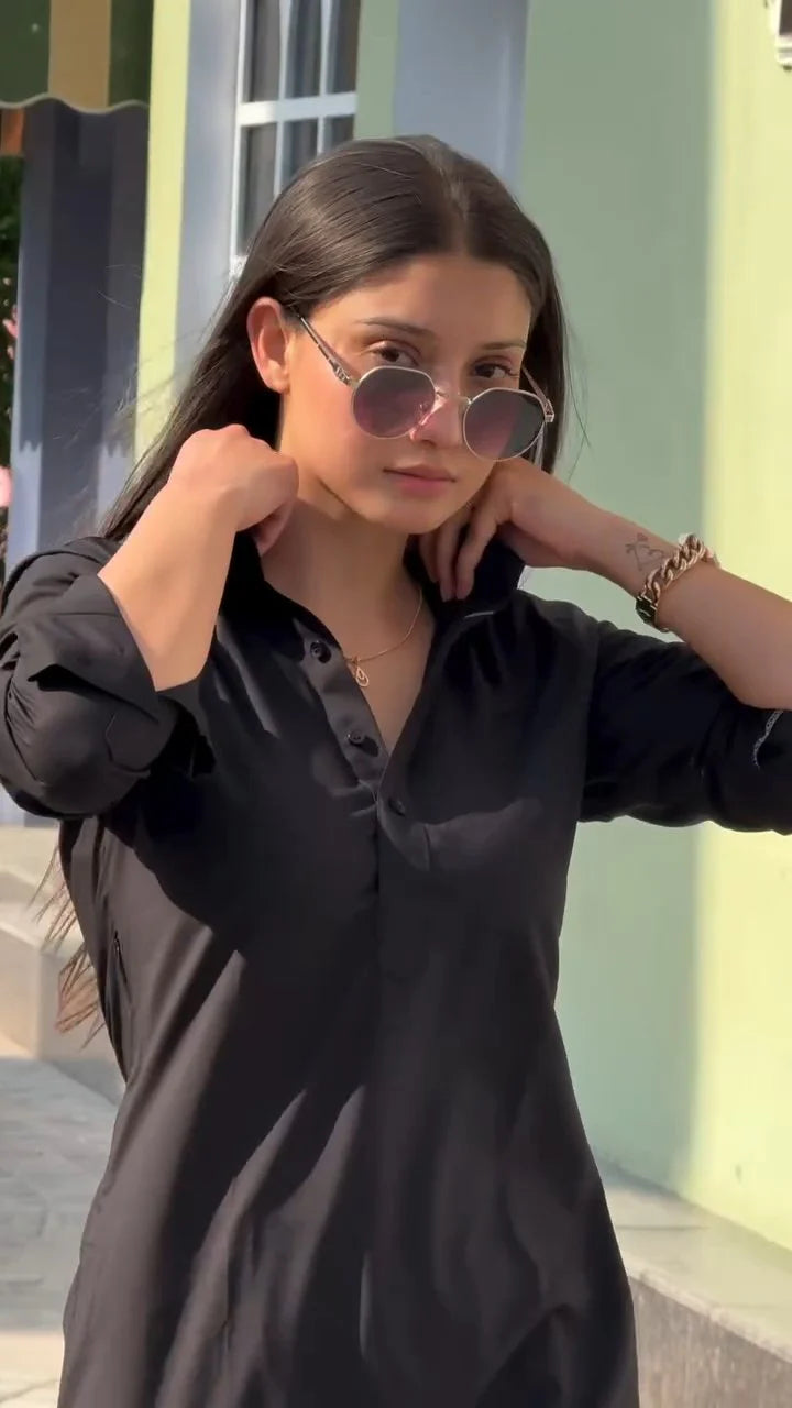 "Nox" - Black Shirt-Style Relaxed Cotton Kurta Set