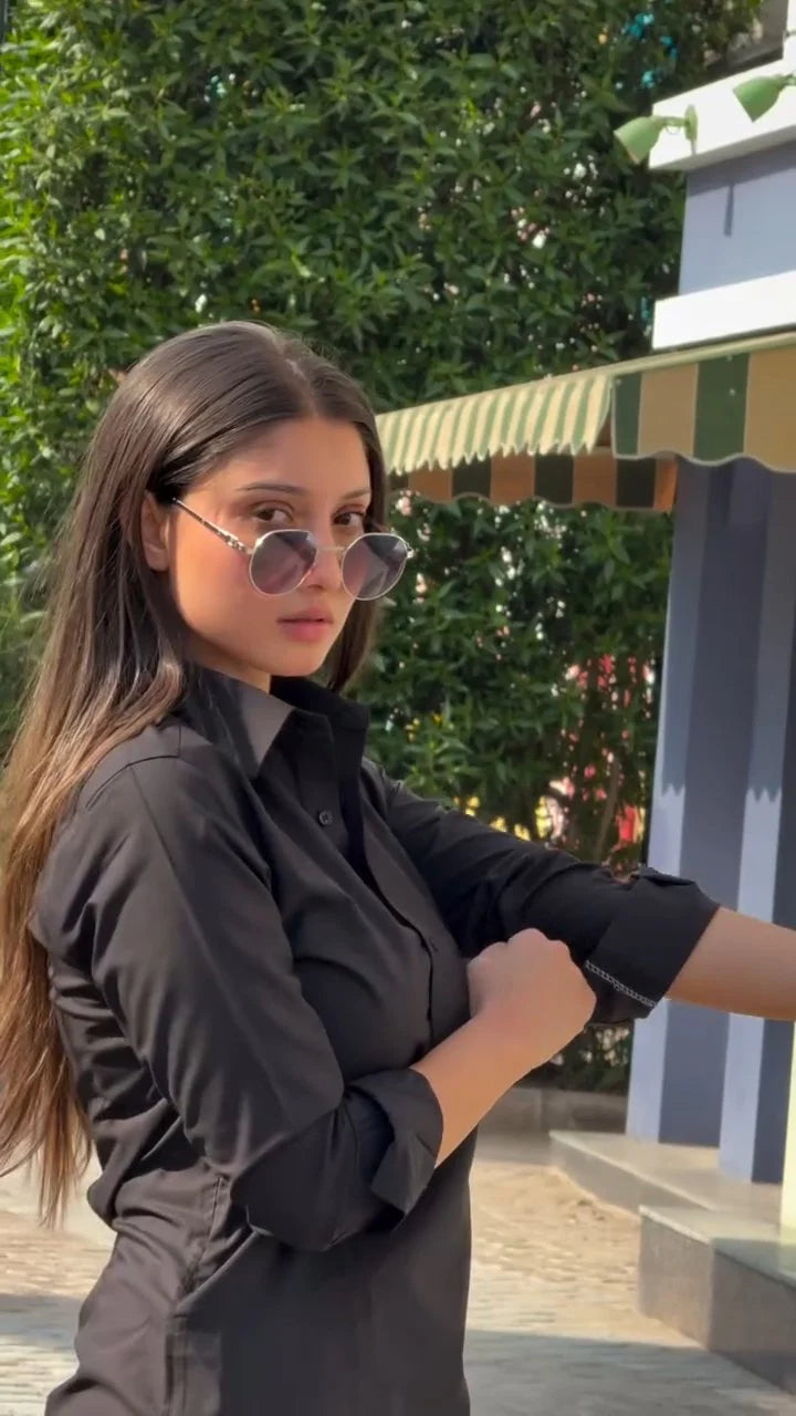 "Nox" - Black Shirt-Style Relaxed Cotton Kurta Set